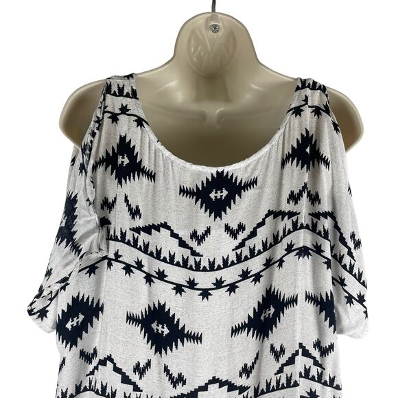 BB Dakota Melody Aztec Shift Mini Dress Slit Shoulder Off White Size XS - Picture 9 of 10